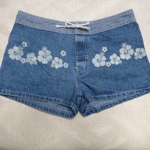Hibiscus 2-tone Denim shorts